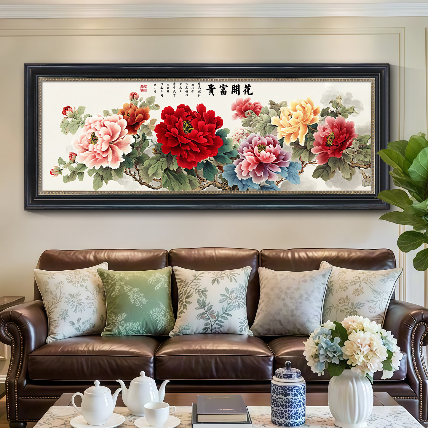 美式客厅装饰画牡丹花沙发背景墙画卧室床头壁画餐厅挂画手绘油画图片