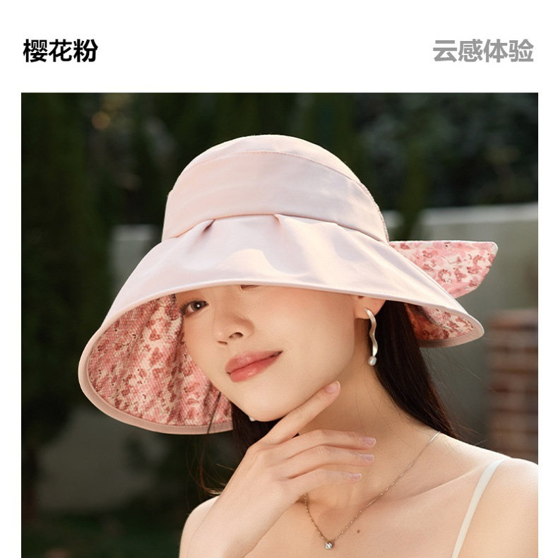 韩国春夏天新款碎花蝴蝶结大沿渔夫帽女优雅时尚防紫外线防晒帽子