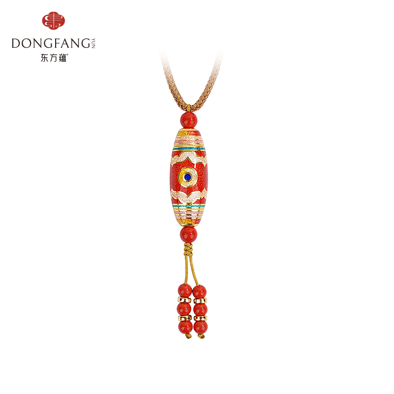 红三眼天珠足银999珐琅吊坠项链