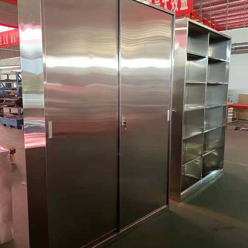 定制304不锈钢移门更衣柜经济型多层隔板多功能收纳柜加厚收纳柜