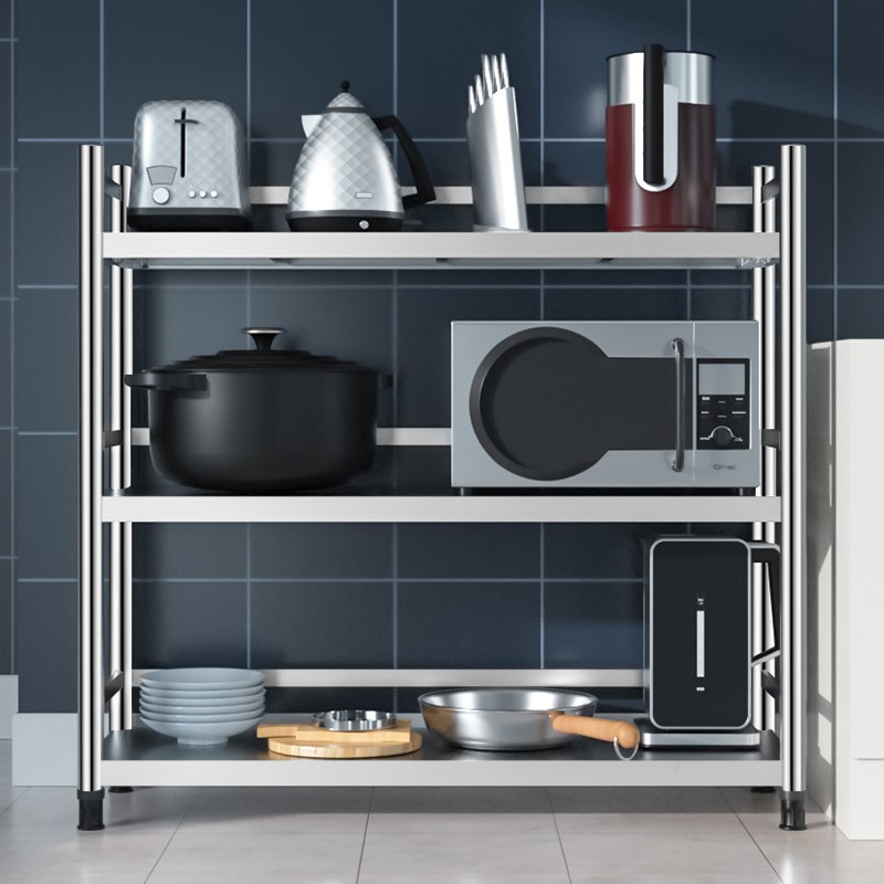 不锈钢304材质家用落地收纳架厨房锅碗微波炉架阳台花架客厅整理3