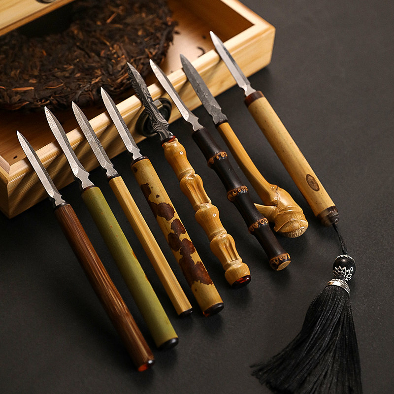 山山竹木茶刀手里剑大马士革花纹纯手工茶针六君子套装茶道配件