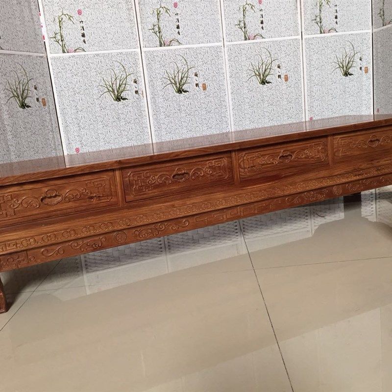 红木电视柜菠罗木电视柜地柜实木如意四抽柜仿古红木家具影视厅柜