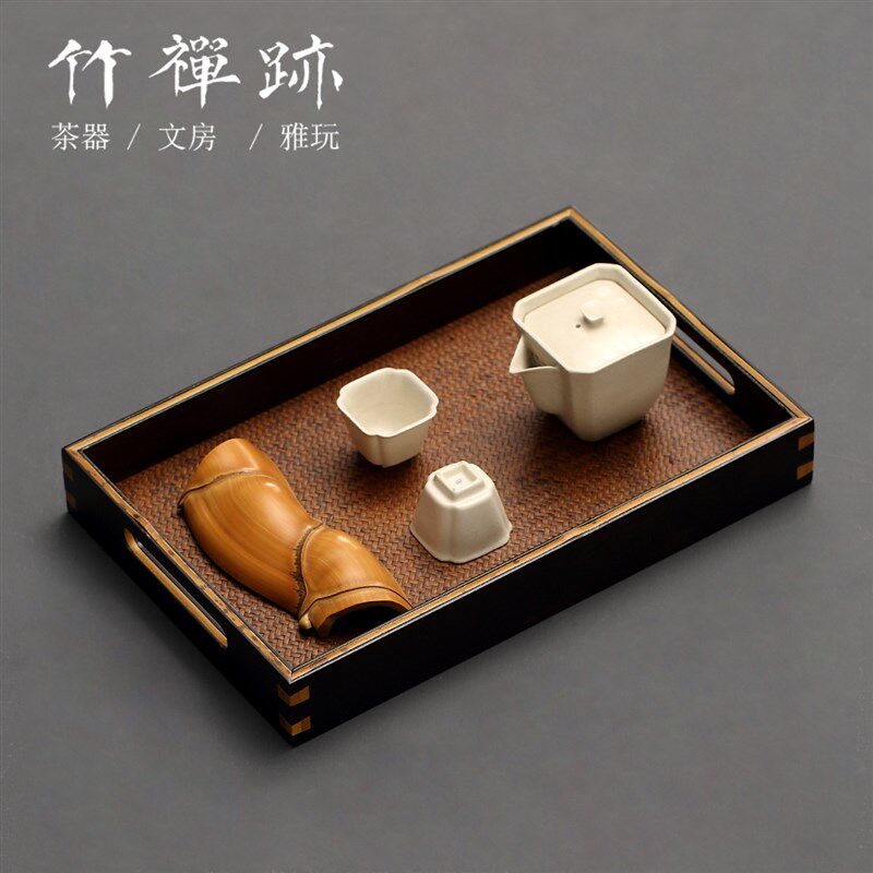 竹禅迹老手艺竹编古文盘茶具收纳盘文玩复古席面文房清供长竹盘