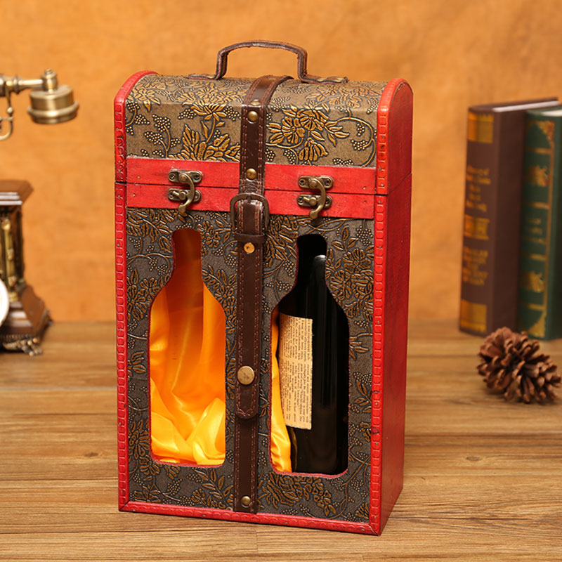 复古红酒盒包装盒礼盒高档空盒礼品盒单支双支2支葡萄酒箱木盒子