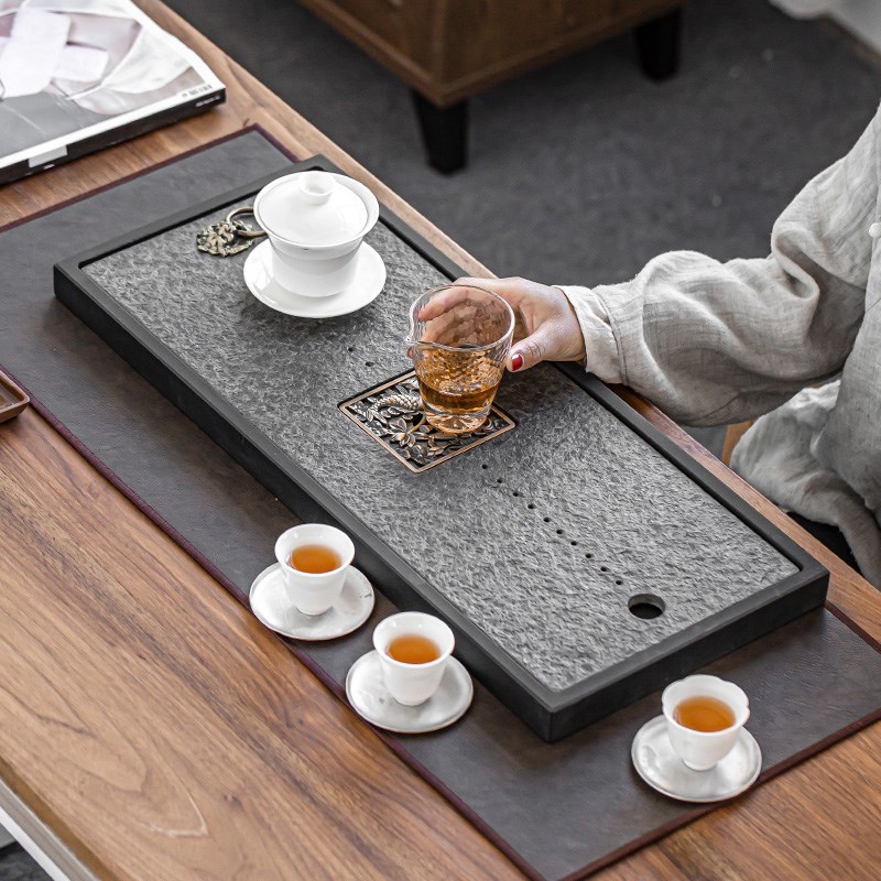 乌金石头茶盘功夫小型茶道泡茶具抛光面高级耐热家用天然茶海茶台