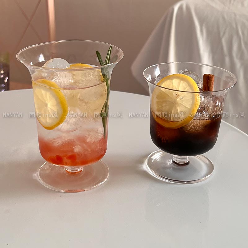 小众ins风冰美式拿铁咖啡杯玻璃高脚冰淇淋杯雪糕杯果汁杯冷饮杯