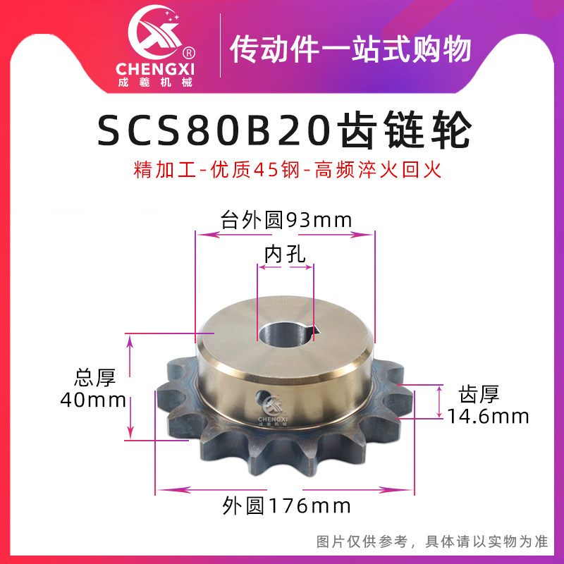 SCS高品质成型孔链轮8分 80B20齿 16A20T外径176精车内孔键槽顶丝