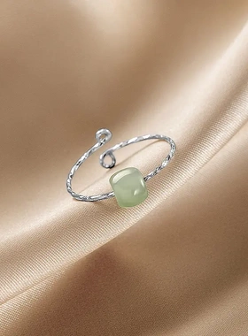 和田玉戒指女2023年爆款ins设计s925银精致食指戒指环可调节