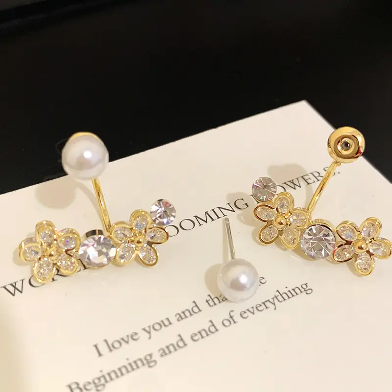 张予曦同款花朵珍珠耳钉小众设计高级感轻奢前后戴耳环气质耳饰女