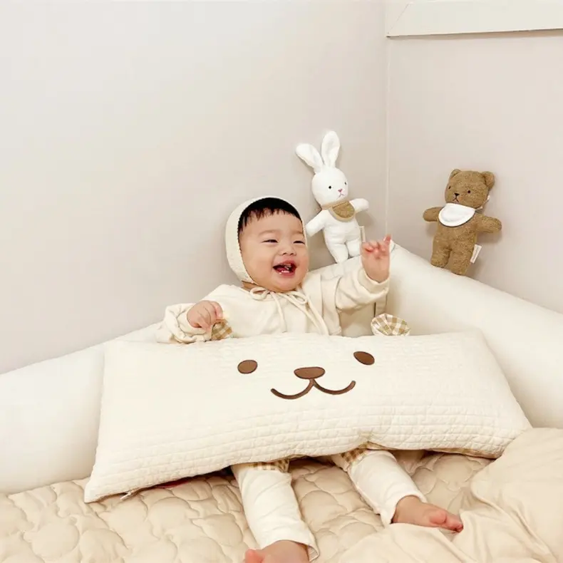 ins可爱绗缝宝宝枕头平枕绣花抱枕靠枕大号儿童纯棉枕套