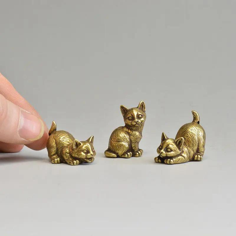 黄铜小猫咪香插摆件茶宠造型小猫8只客厅桌面装饰文玩小摆件