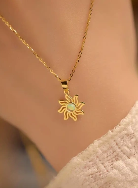 s925银潮酷欧美项链个性嘻哈太阳吊坠锁骨链热卖配饰女