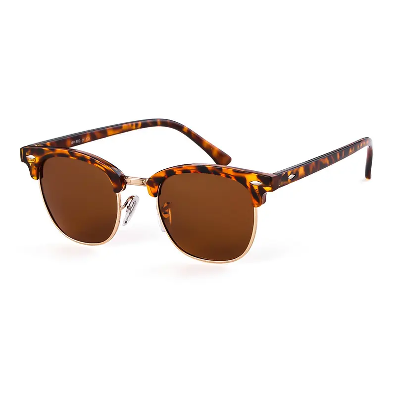 偏光太阳镜眉毛架眼镜豹纹色女款复古半框防紫外线米钉半金属墨镜