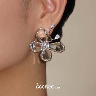 Boonee alus蝴蝶多切面清透水晶耳环锆石耳钉气质高级感轻奢耳饰
