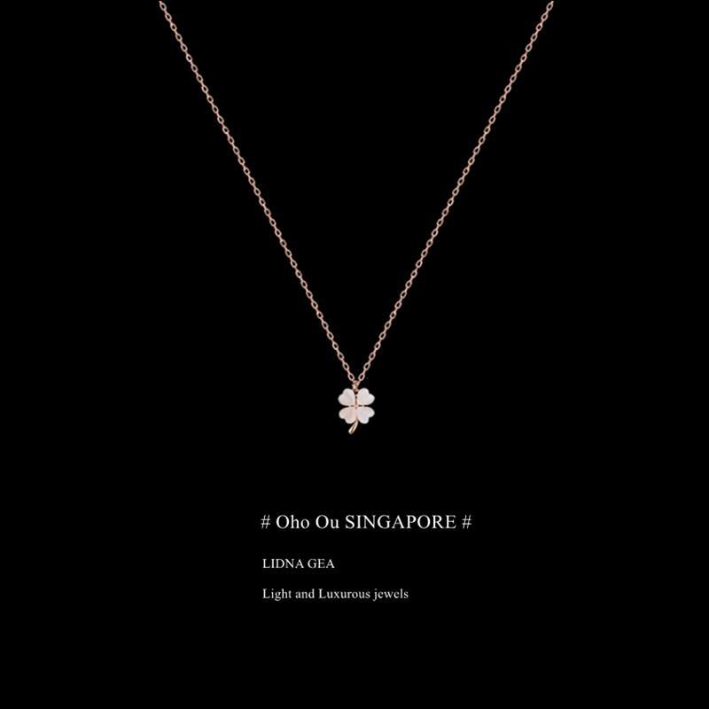 新加坡「设计师」Oho Ou 项链女锁骨链毛衣链 四叶草轻奢小众高级