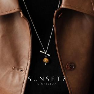 Sunsetz纯银天然圆球虎眼石项链美拉德气质长款毛衣链女小众时髦