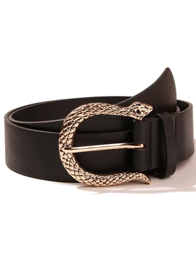 新款ozon热销蛇扣女士黑色宽仿皮