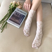 网纱jk堆堆袜 薄款 绣球花 白色蕾丝袜子女中筒in潮夏季