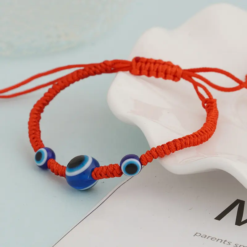 2023新款海龟两圆珠蓝眼睛邪眼手链红绳编织可调节手工手串