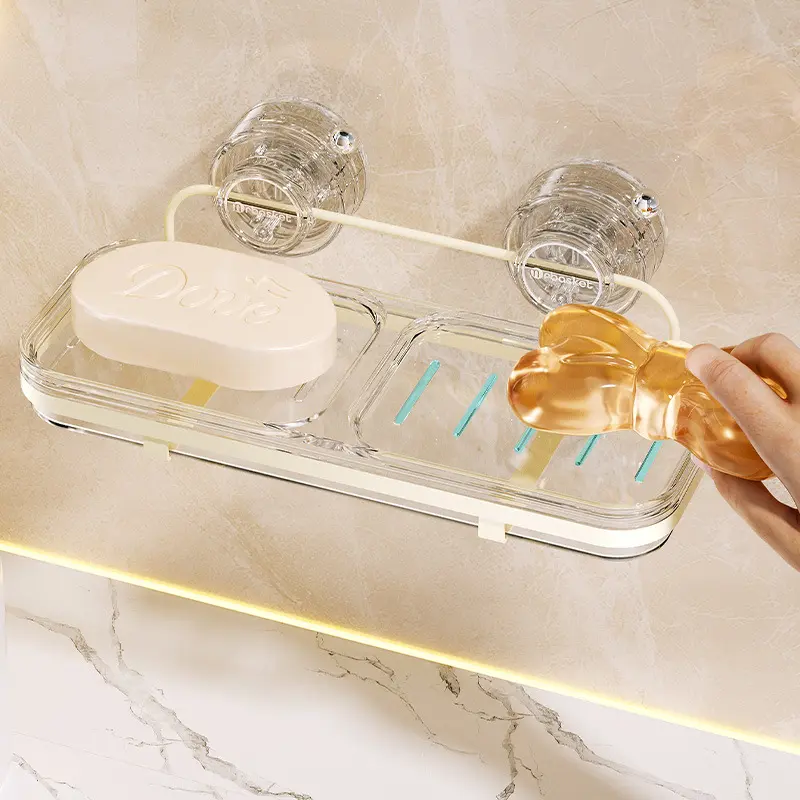吸盘肥皂盒壁挂式免打孔家用轻奢卫生间墙上沥水置物架双格盒