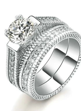 结婚戒指套装女士立方氧化锆2轮bijoux银色时尚饰品圣诞礼品