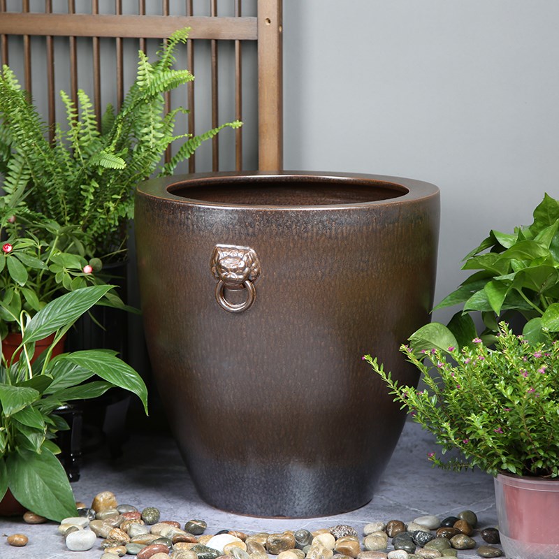 加高陶瓷古法养鱼插花盆画卷字画缸老式睡莲荷花水缸庭院客厅摆件