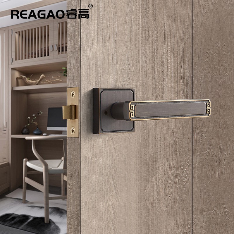 睿高新中式纯铜门锁室内卧室卫生间木门把手单锁舌头浴室门锁简易