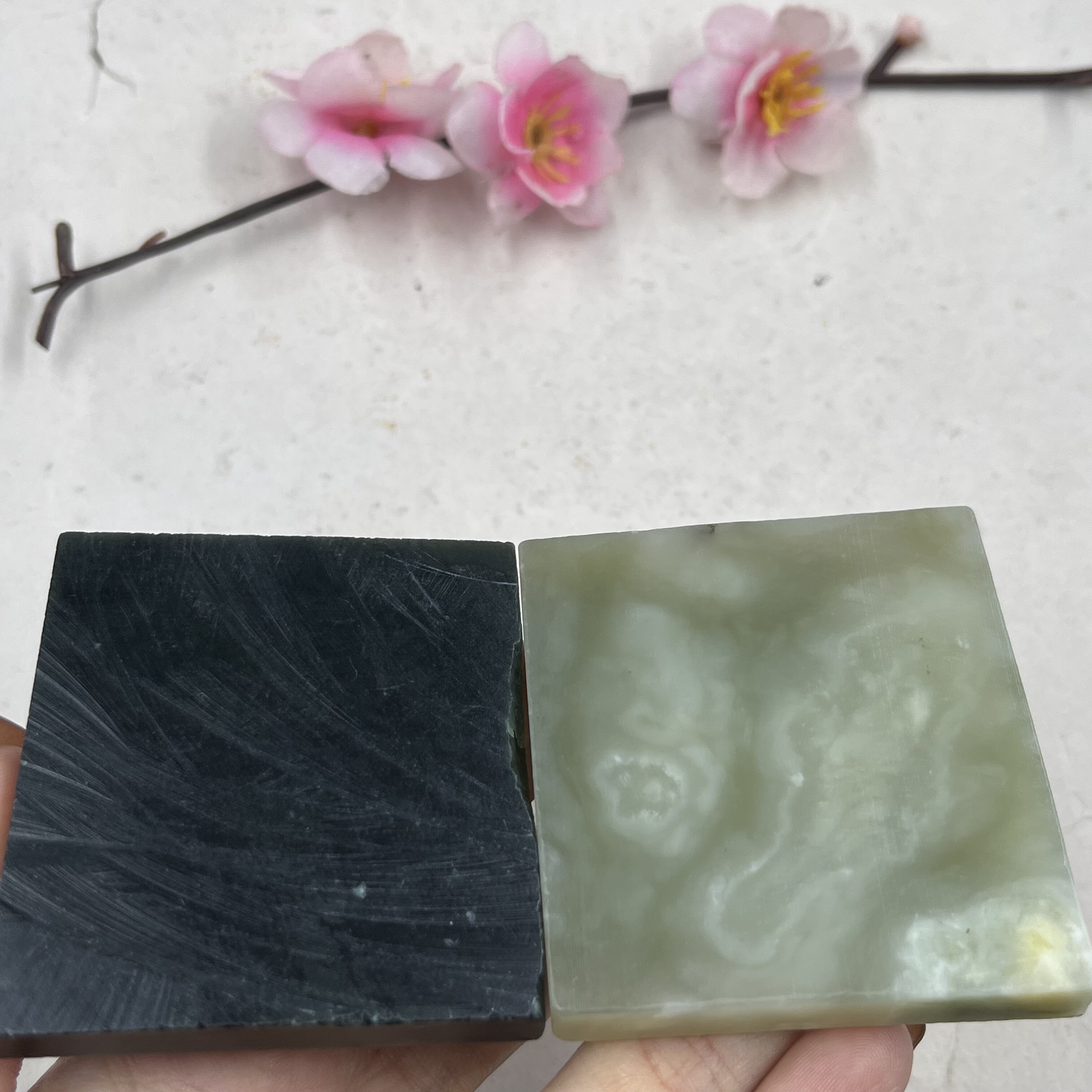 2件价新疆和田玉青玉晴水四方料牌子边角料茶托玉石料毛料包邮t