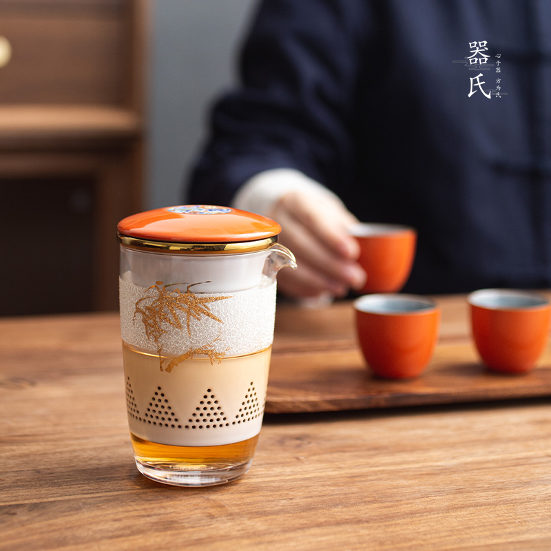 器氏 南竹快客杯户外随身陶瓷泡茶壶功夫茶具便携一壶三杯旅行装