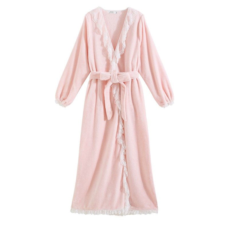 2024新款法式宫廷珊瑚绒睡衣女冬双面绒复古浴袍睡裙睡袍新娘晨袍