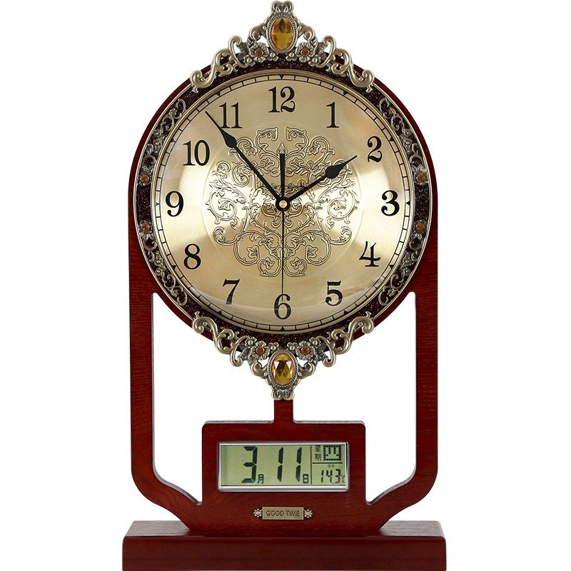 新中式万年历座钟复古桌面静音台钟中国风台式石英钟摆件大号坐钟,家居饰品,座钟,淘宝优惠券,粉丝福利购,淘宝优惠卷