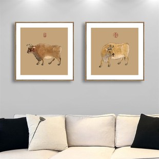 五牛图新中式简约客厅装饰画花鸟画卧室床头玄关壁画餐厅酒店挂画