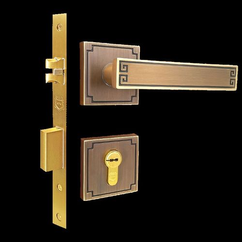 铠铜威新中式黄铜静音分体式房门锁室内卧室黄铜实木门分体锁通用