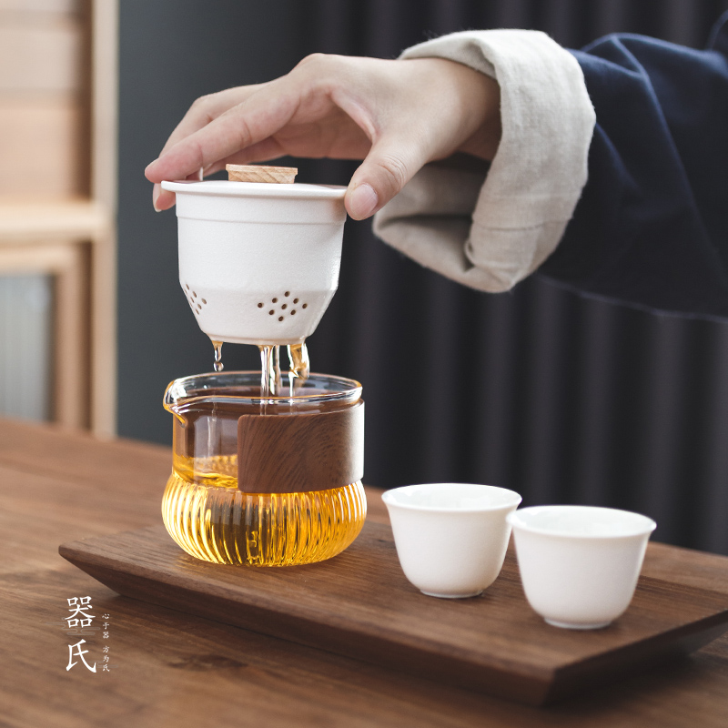 器氏 陶瓷旅行茶具便携小套装户外随身泡茶壶快客杯一壶二杯定制