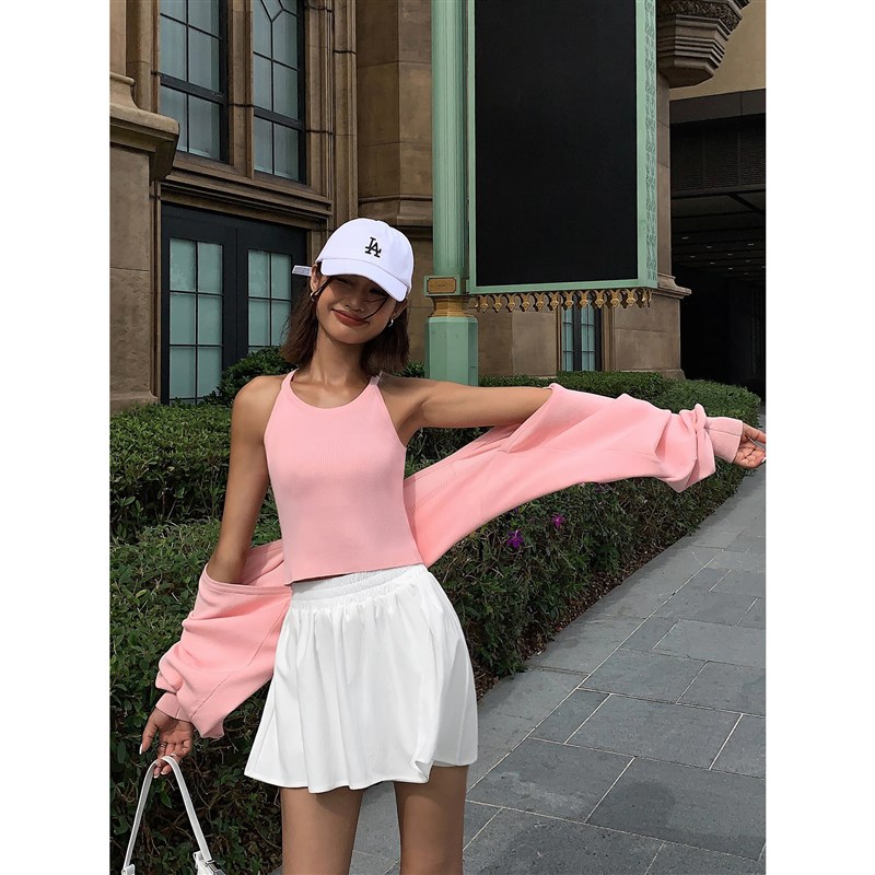 ousph 黑色修身无袖背心针织衫女夏季2024新款内搭工字吊带上衣潮