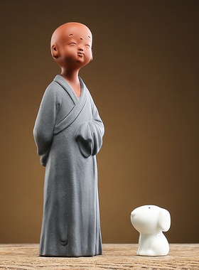 禅意可爱小沙弥紫砂陶瓷摆件创意家居客厅茶艺茶玩室内桌面装饰品