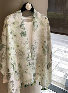 围巾女春夏秋季空调丝巾海边沙滩百搭防晒纱巾护脖保暖棉麻披肩
