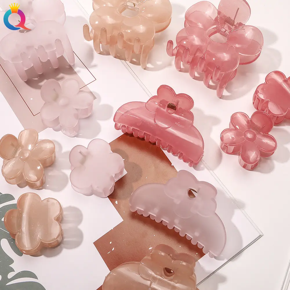 奇阅韩版果冻色花朵抓夹简约甜美气质发夹后脑勺盘发百搭夹