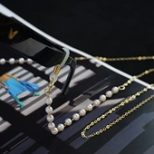 眼镜挂链仿珍珠双吊墨镜链条金属挂链厚金电镀太阳镜挂脖女眼镜绳