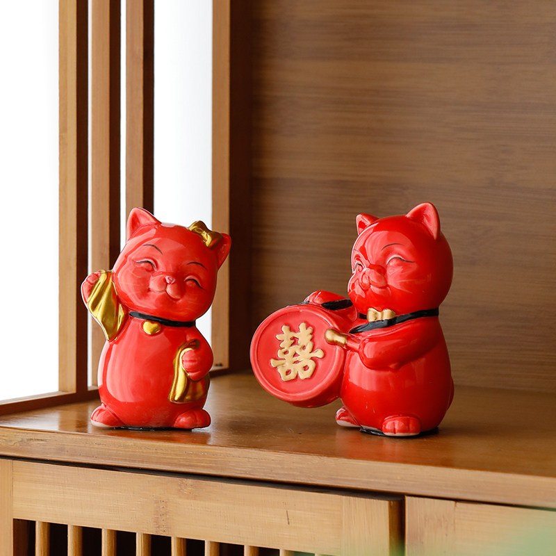 喜庆招财猫摆件客厅装饰品闺蜜订婚新婚结婚礼物送新娘姐妹送新人