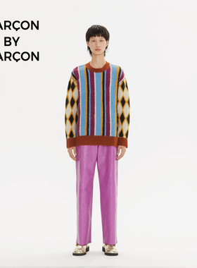GARCON BY GARCON 秋冬做旧条纹复古嵌花套头毛衣针织上衣