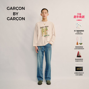T恤 GARCON插画棉质做旧长袖 GARCON