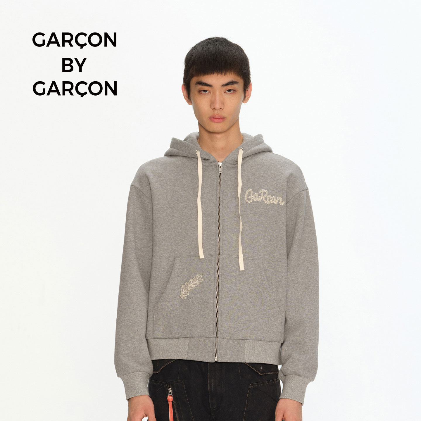 GARCON BY GARCON 月桂枝钉珠刺绣拉链连帽卫衣,男装,卫衣,淘宝优惠券,粉丝福利购,淘宝优惠卷