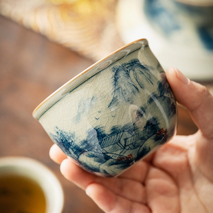 青花瓷手绘山水主人杯个人单杯家用陶瓷缸杯品茗杯办公室茶杯