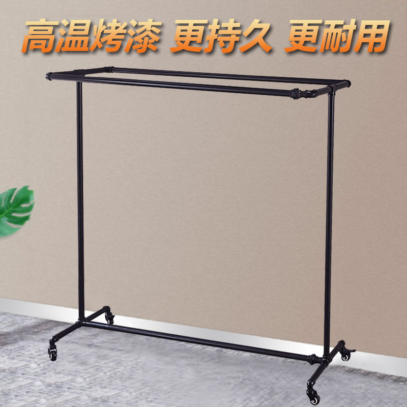 水管服装架落地龙门架晾衣架镀锌单杆挂衣架加厚带轮服装展示架