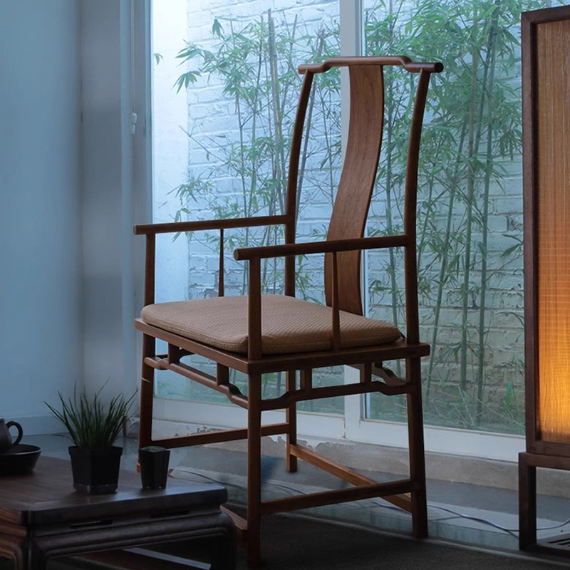 新中式主椅黑胡桃木主人椅子高背椅实木泡茶椅子围椅茶椅子官帽椅