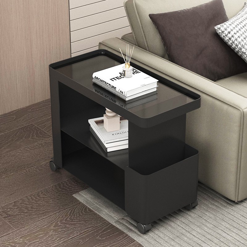 沙发边几可移动茶几客厅轻奢高级感小推车铁艺带轮玻璃床头柜网红