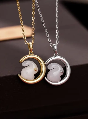 s925银玉兔项链女高级感轻奢小众新款兔年本命年毛衣链配饰