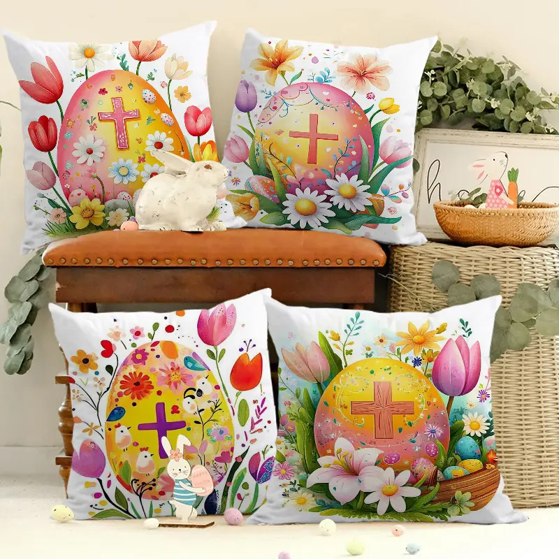 新款复活节十字架抱枕套节日派对卧室沙发装饰靠枕套超柔印花靠垫